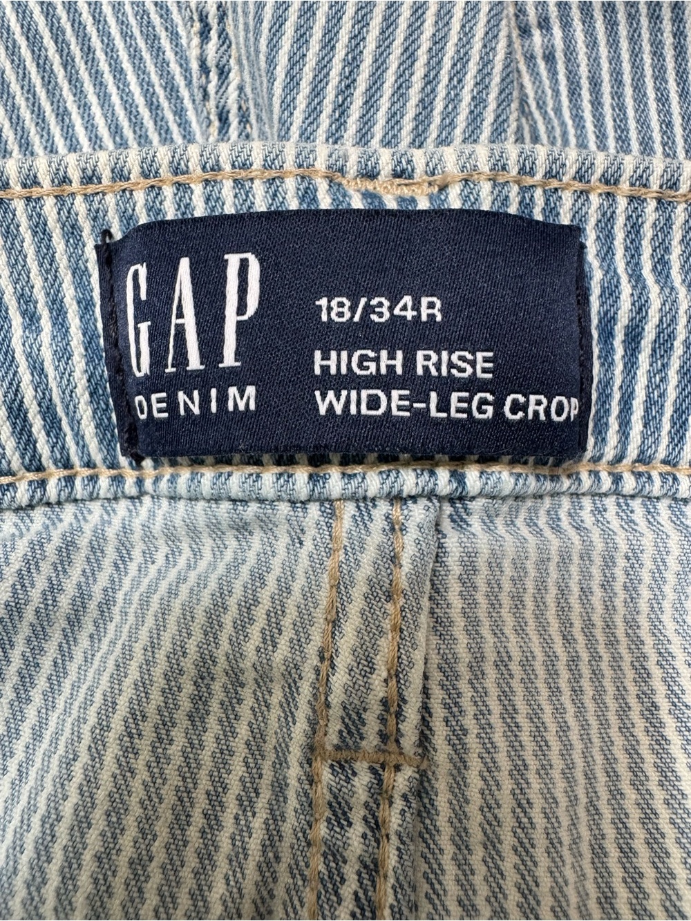 Gap Denim High Rise Wide Leg Crop Striped Jeans Women Size 18 34 Regular Preppy - Picture 9 of 11